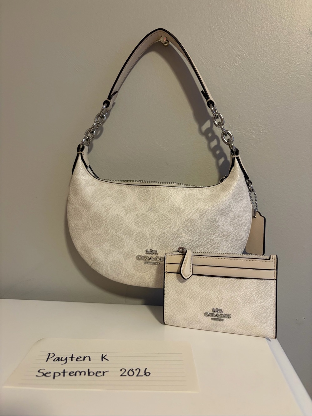 Coach Cream Signature Crescent Shoulder Bag with Card Case